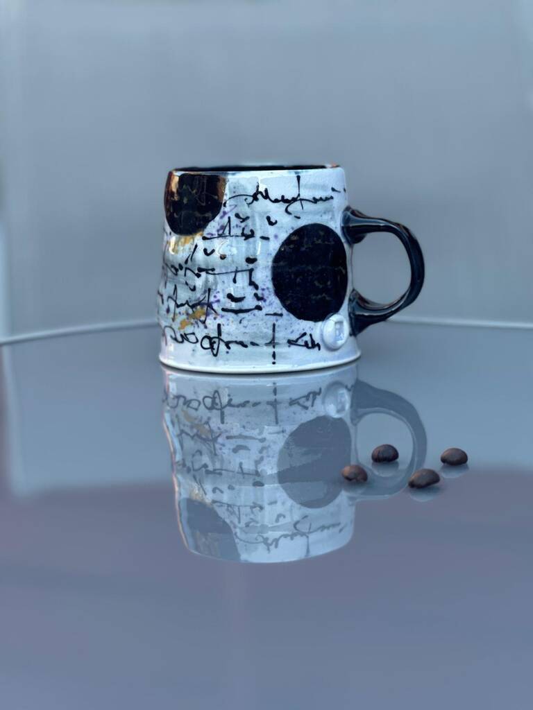 Handmade Ceramic Mug With Asemic And Midnight Brushwork, 1 of 4