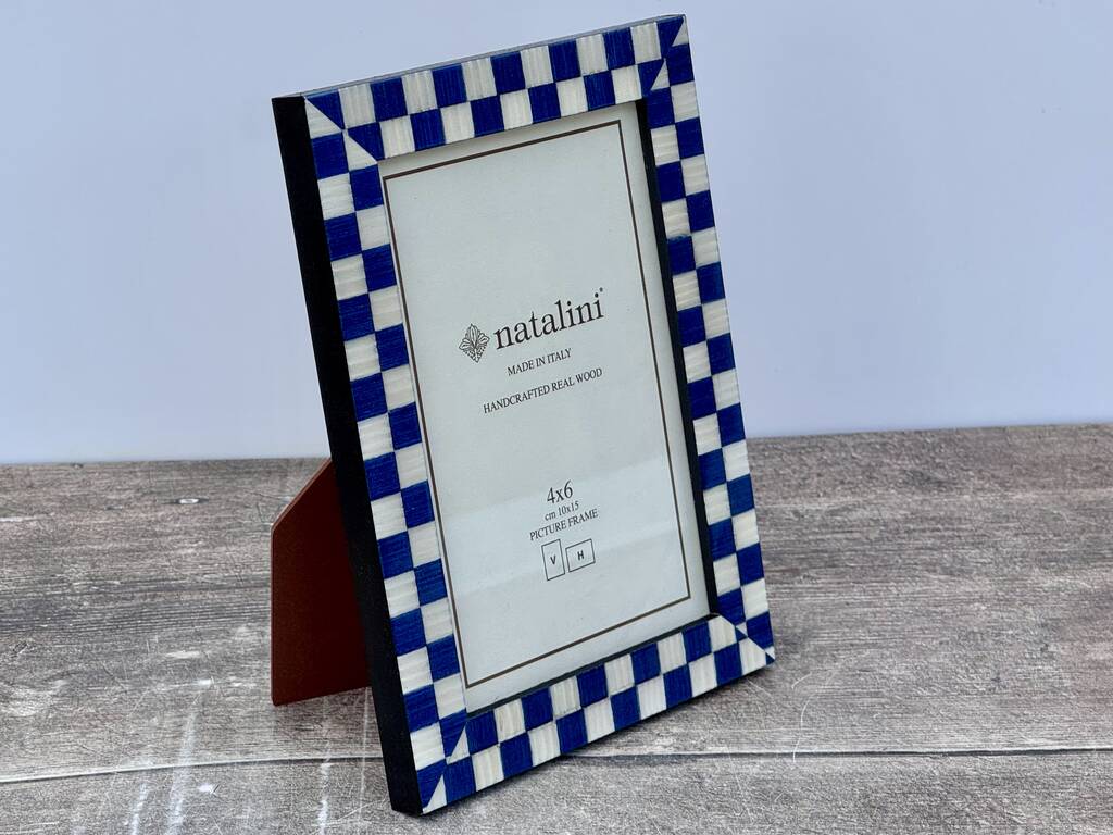 Natalini Blue And White Checkerboard Photo Frame, 1 of 4