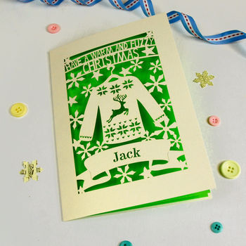Personalised Papercut Christmas Jumper Card, 4 of 5