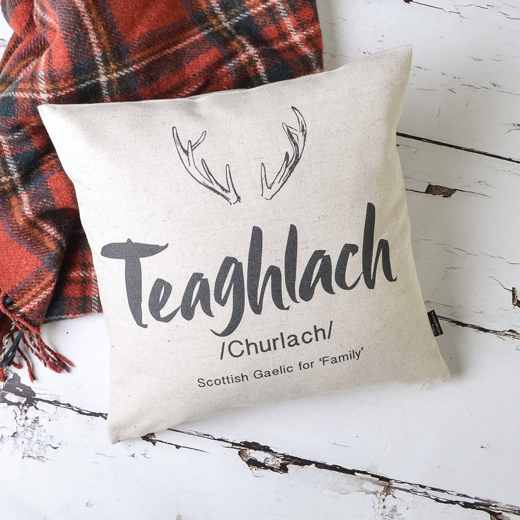 Gaelic Words Family Cushion Cover By Vintage Designs Reborn 