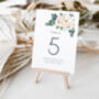 Wedding Table Numbers Dark Green Leaf And White Floral, thumbnail 3 of 4