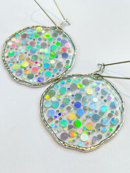 Medium Disco Earrings With Silver Sparkles, 7 of 11
