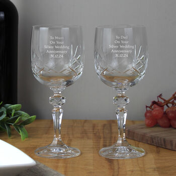 Personalised Pair Of Crystal Engagement Wine Glasses, 2 of 9