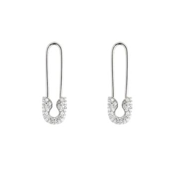 Pave Safety Pin Earring Jewelled Sterling Silver, 7 of 8