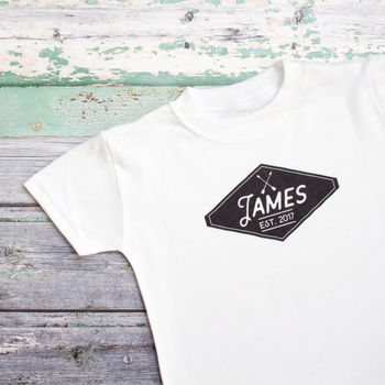 Personalised Vintage Style Name Badge T Shirt, 2 of 4