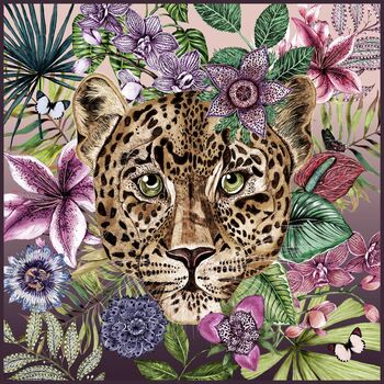 Totem Tiger And Tropical Flowers Luxury Velvet Square Cushion, 4 of 7