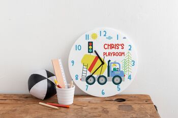 Children's Personalised Cement Mixer Construction Clock, 2 of 3