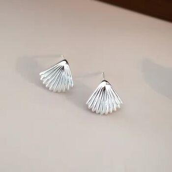 Maria Silver Fluted Oyster Vintage Charm Gift Stud Earrings, 5 of 8