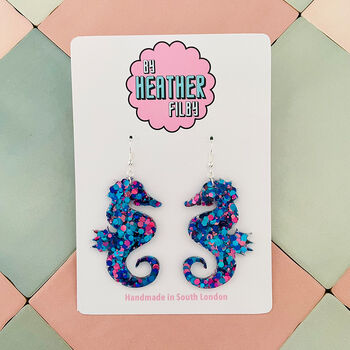 Large Seahorse Glitter Resin Earrings, 8 of 8