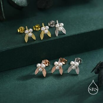 Tiny Mistletoe Stud Earrings In Sterling Silver, 7 of 11