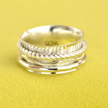 Sterling Silver Triple Band Spinning Ring, 2 of 8