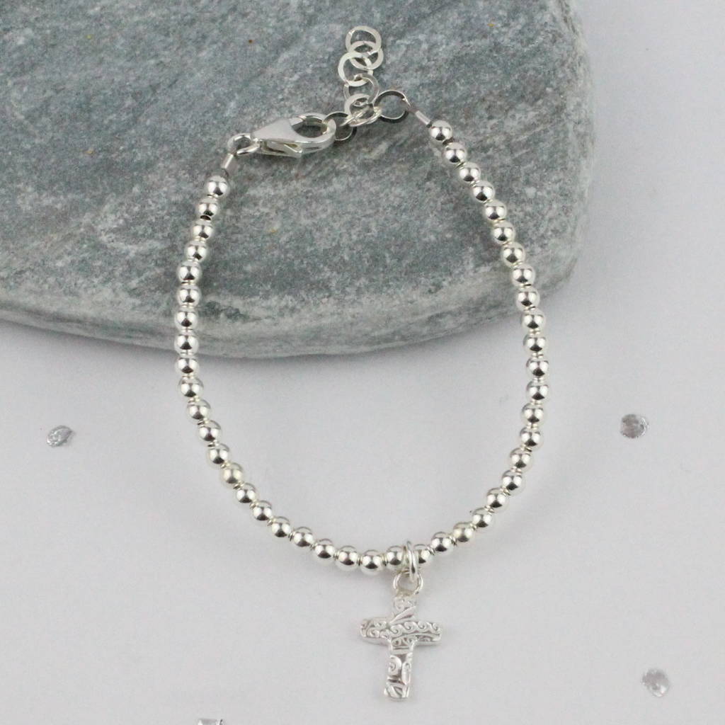 sterling silver cross charm christening bracelet by lucy kemp silver