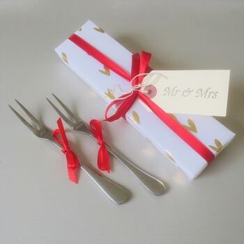 Silver Engraved Mr And Mrs Cake Forks ~ Boxed, 2 of 6
