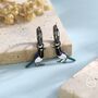 Magpie Enamel Huggie Hoop Earrings In Sterling Silver, thumbnail 2 of 10