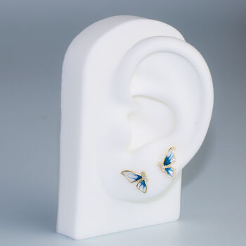 Gold Colour Sterling Silver Butterfly Wing Stud Earrings, 5 of 7
