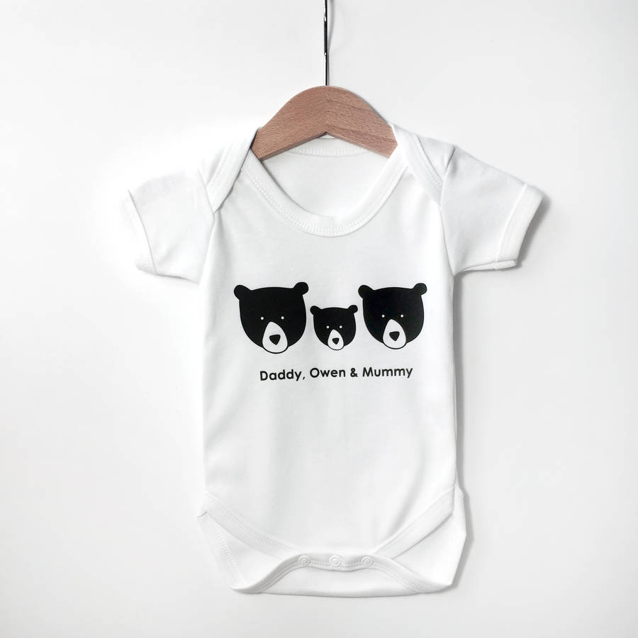 bear family, personalised baby grow by heather alstead design ...
