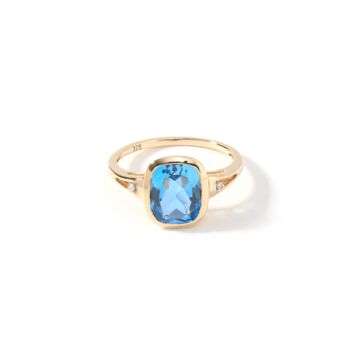 Yellow Gold Cushion Cut Blue Topaz And Diamond Ring, 2 of 5