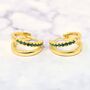 Emerald May Double Hoop Gold Plated Huggie Earrings, thumbnail 1 of 4