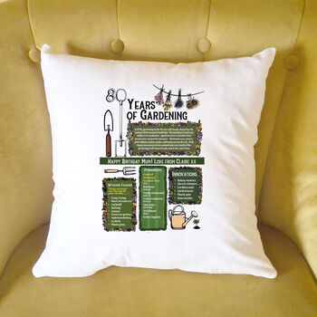80th Birthday Gift For Gardeners Personalised Cushion, 4 of 9