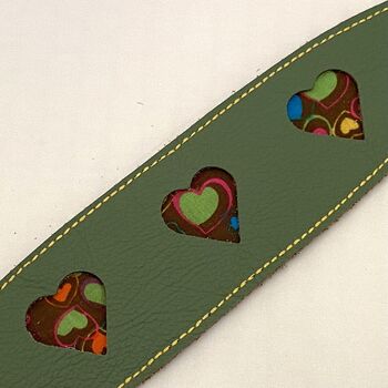 Green Leather Collar With Love Hearts Design Cut Outs, 5 of 6