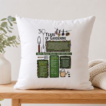 30th Birthday Gift For Gardeners Personalised Cushion, 9 of 9