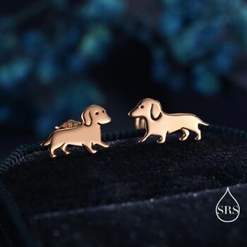 Sterling Silver Cute Sausage Dog Puppy Stud Earrings, 3 of 12