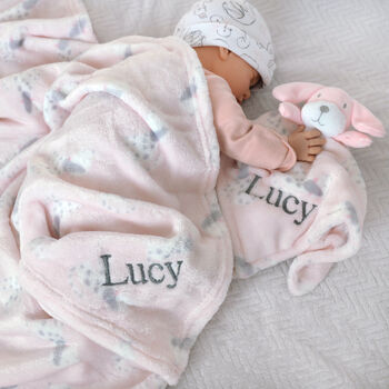 Personalised Pink Dalmatian Puppy Comforter And Blanket, 8 of 12