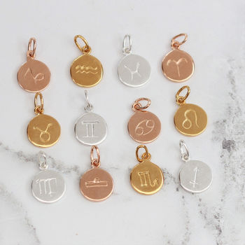 Zodiac Disc Necklace Personalised With Initial Charm, 10 of 12