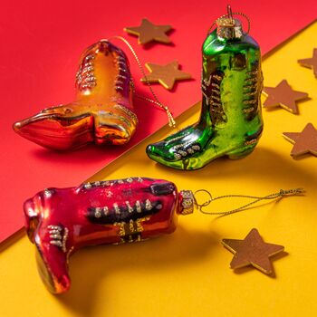 Set Of Three Cowboy Boots Christmas Baubles, 2 of 6