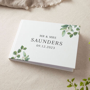 Green Eucalyptus Personalised Surname Wedding Guest Book, 2 of 3