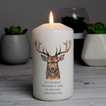 Personalised Watercolour Stag Pillar Candle, 2 of 3