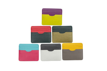 Two Tone Small Leather Credit Card Wallet Personalised Gift Boxed, 2 of 12