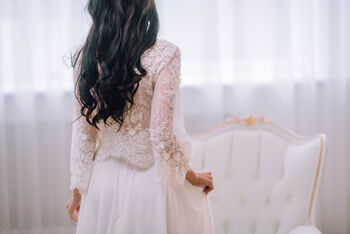 Ivory Lace Bridal Topper With Sleeves – Wedding Top Overlay, 10 of 12