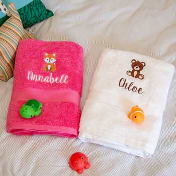 Children's Personalised Woodland Animals Bath Towel, 9 of 9