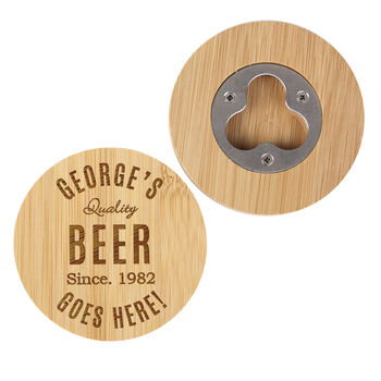 Personalised Free Text Bamboo Bottle Opener Coaster, 5 of 7