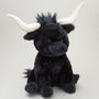 Large Black Longhorn Highland 30cm Cow Plush Toy, thumbnail 1 of 12