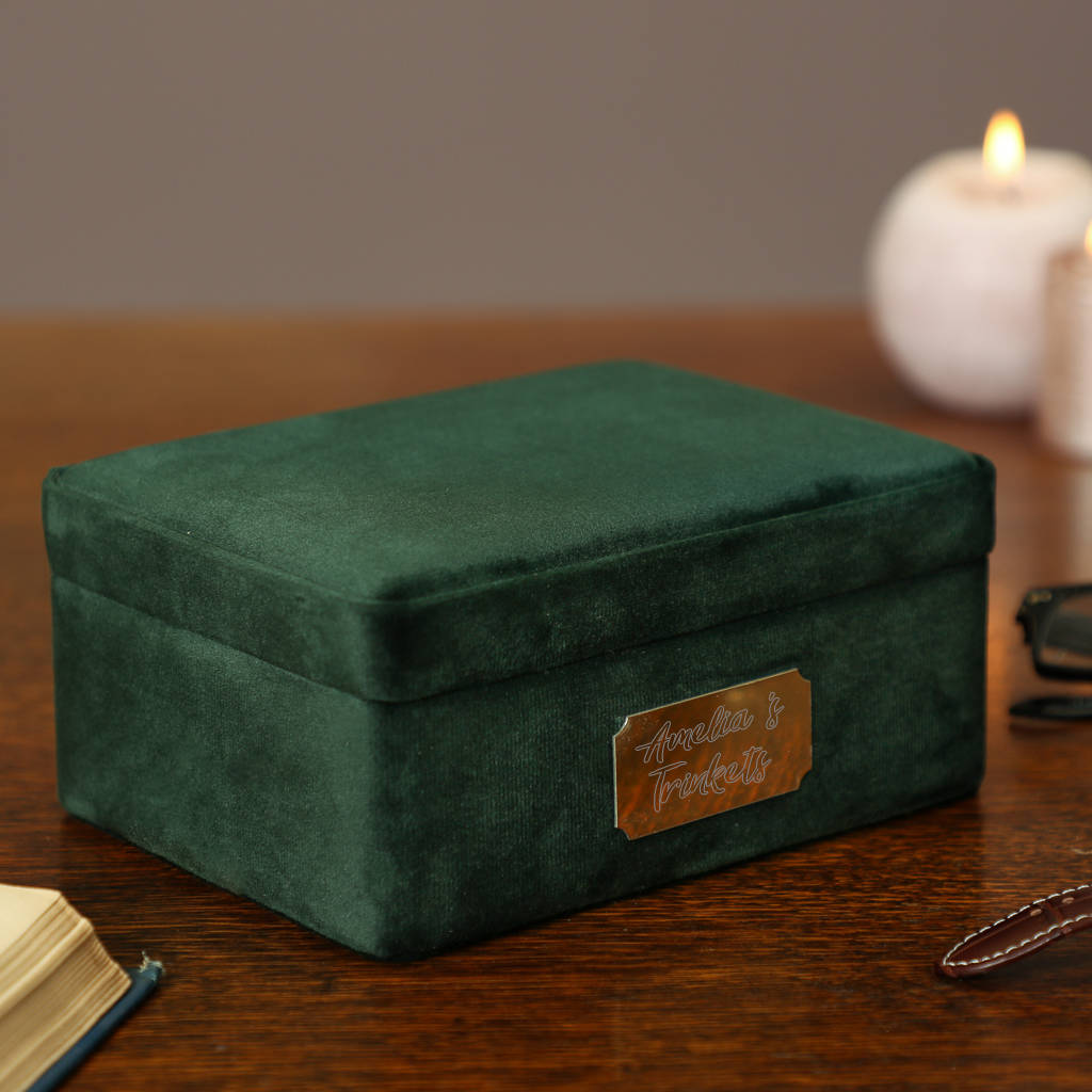 personalised emerald green velvet jewellery box by dibor