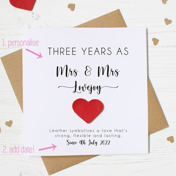 Personalised 3rd Anniversary Card With Leather Heart, 7 of 8