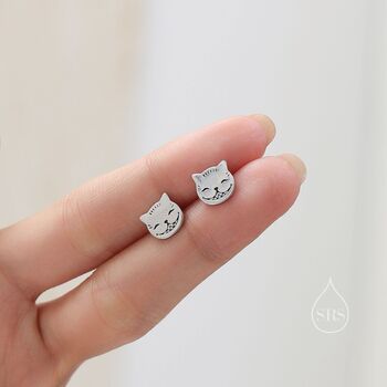 Cheshire Cat Stud Earrings In Sterling Silver, 3 of 10