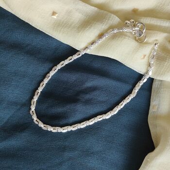 925 Silver Heavy Link Chain Floral Indian Payal Anklet, 2 of 6