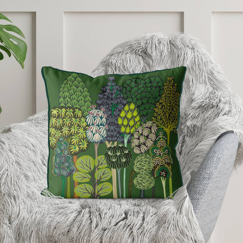 Serene Forest Greens, Mid Century Retro Style Cushion, 1 of 8