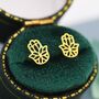 Hamsa Hand Stud Earrings In Sterling Silver, thumbnail 4 of 11