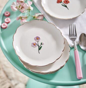 Hand Painted Set Of Flower Plates, 4 of 5
