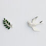 Sterling Silver Dove And Branch Asymmetrical Stud Earrings, thumbnail 1 of 4