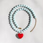 Powder Blue Bead Necklace With Red Heart, thumbnail 1 of 8