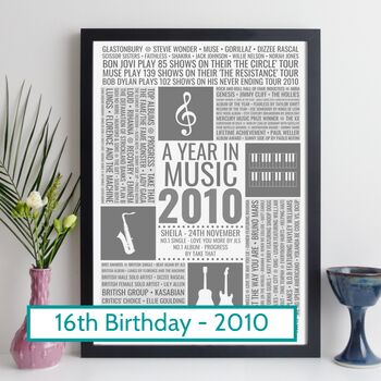 Personalised 16th Birthday Print 2010 Music Year Gift, 10 of 12
