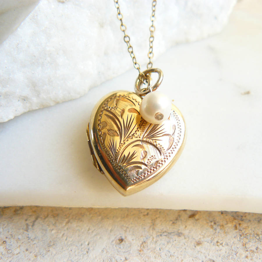 Gold Vintage Heart Locket Necklace By Lime Tree Design | 0