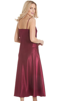 British Made Burgundy Long Satin Nightdress With Deep Lace Detail Ladies Size 8 Uk To 28 UK, 5 of 5