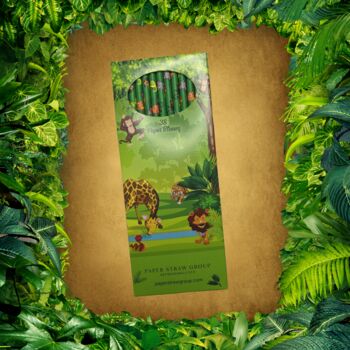 Jungle Paper Straws Box Of 38 100% Biodegradable, 2 of 3