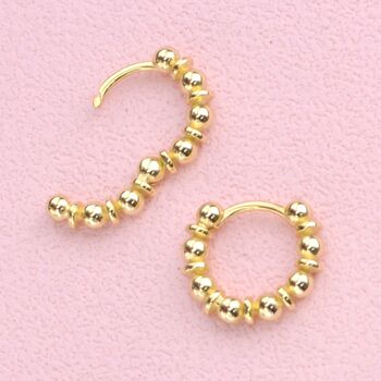 Sterling Silver Chunky Beaded Huggie Hoop Earrings, 6 of 7